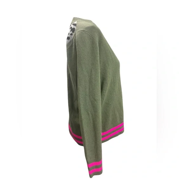 Vilagallo Wool Tiger Back Cardigan Olive Green XS Oversized Graphic Knit Spain - Picture 4 of 8